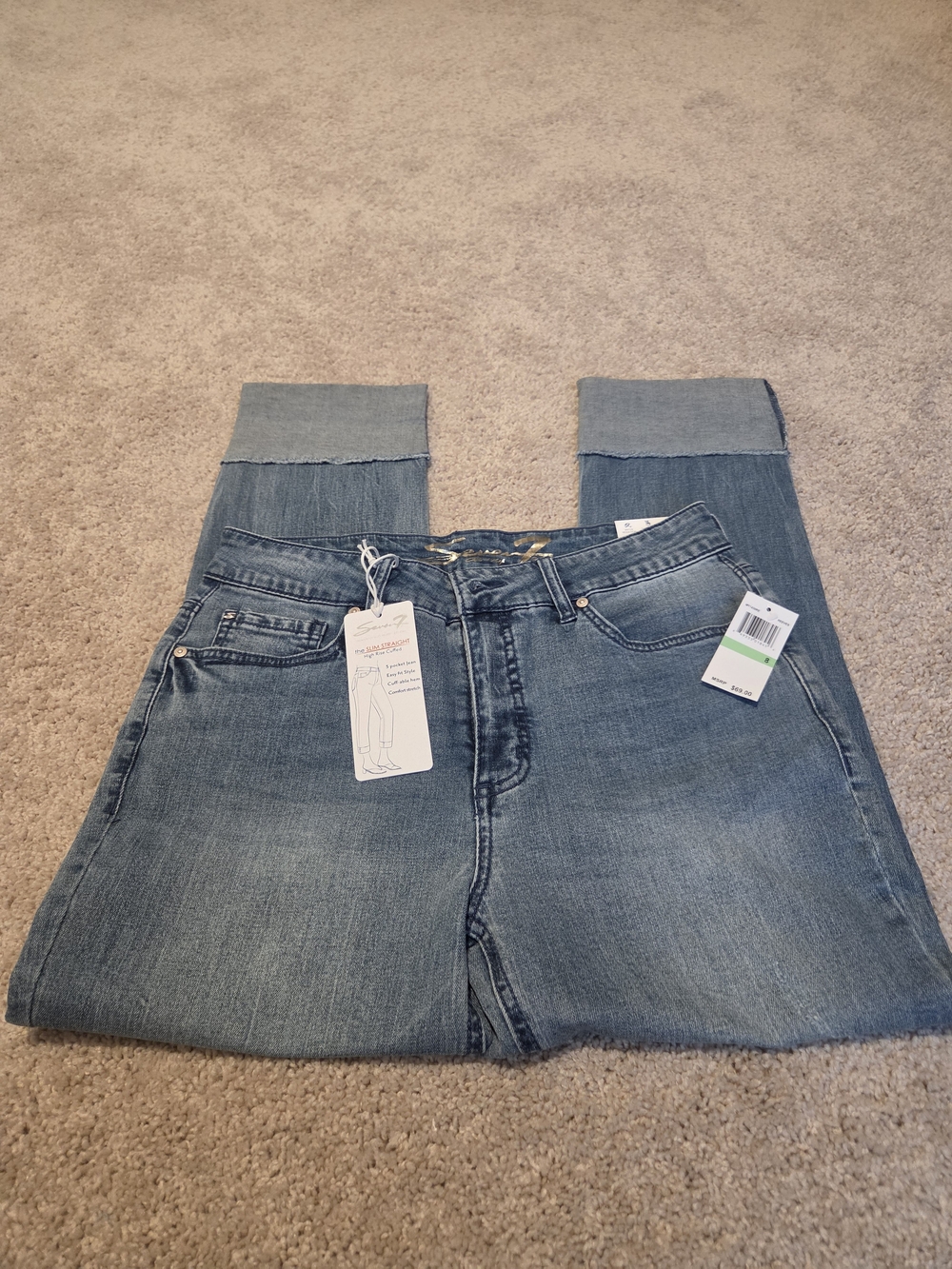 Seven7 The Slim Straight Leg High Rise Cuffed Jeans  NWT (Size 8)